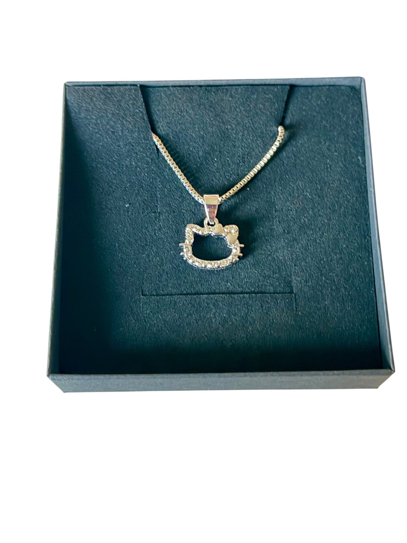 Silver Crystal Hello Kitty Necklace 