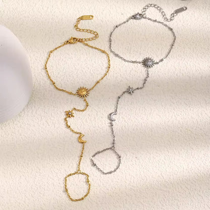 Solara Sun & Moon Hand Chain Silver