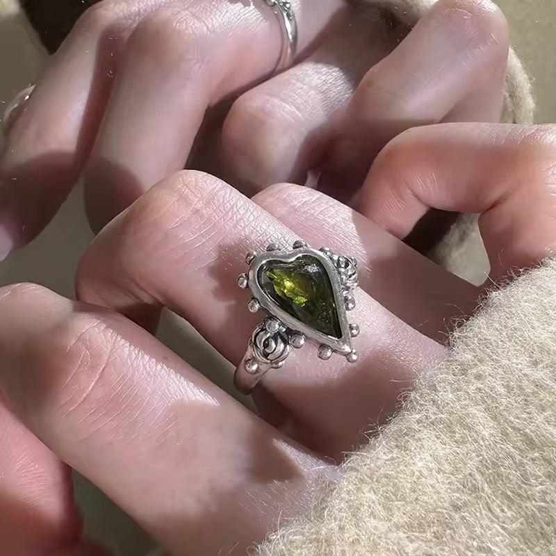 Envy Heart Green Crystal Ring