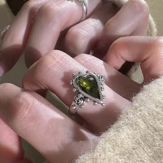 Envy Heart Green Crystal Ring