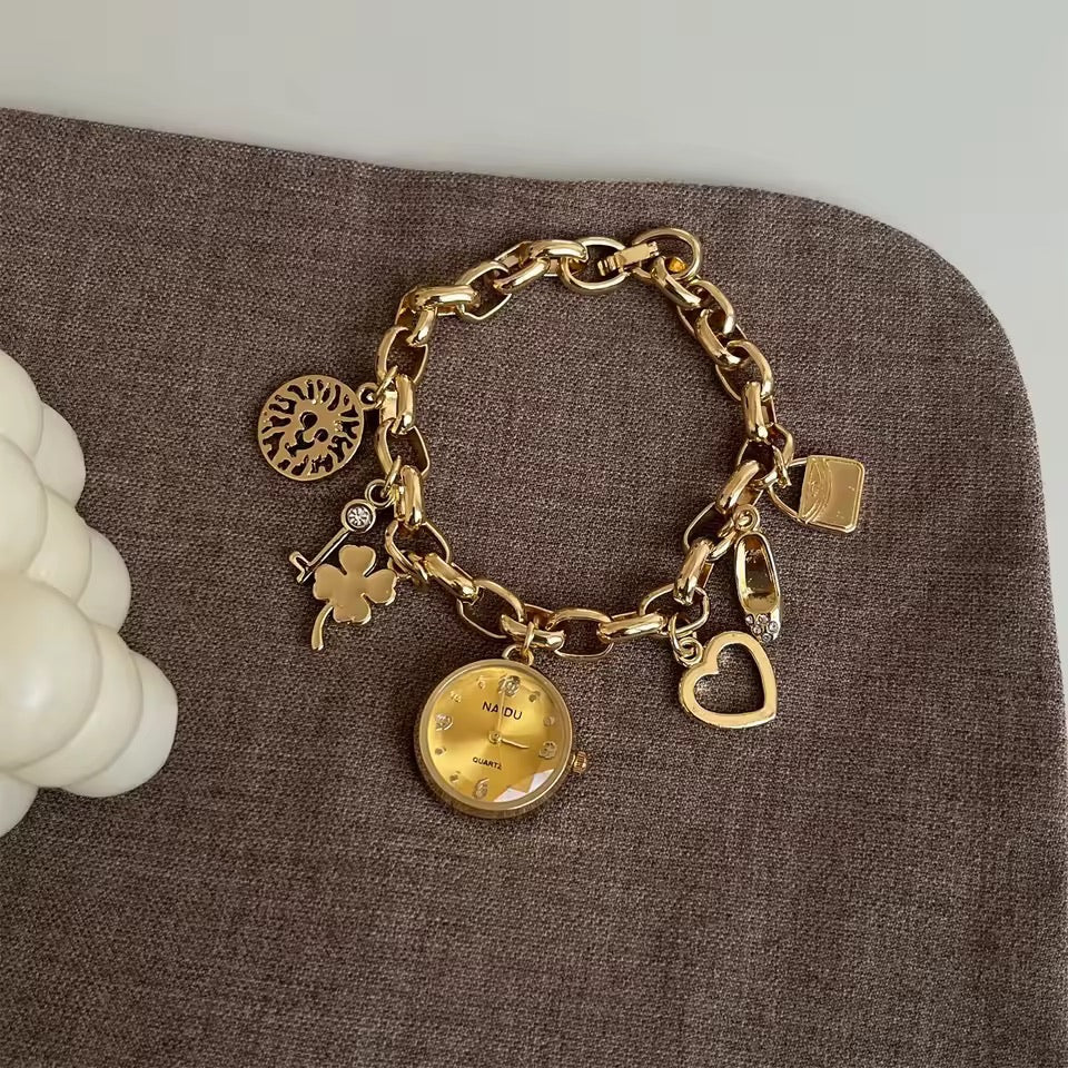 Gold Watch Charm Bracelet