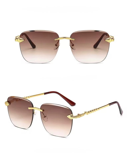 Snake Square Metal Sunglasses Gold Tea