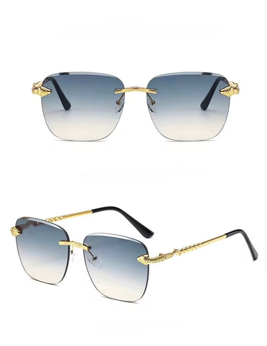 Snake Square Metal Sunglasses Green Gold
