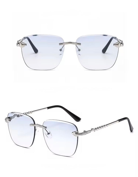 Snake Square Metal Sunglasses Blue Silver