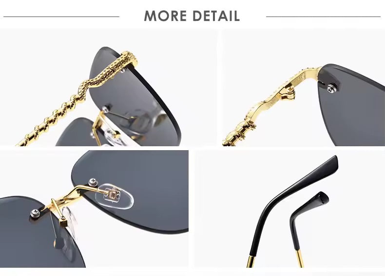 Snake Square Metal Sunglasses Gold Tea