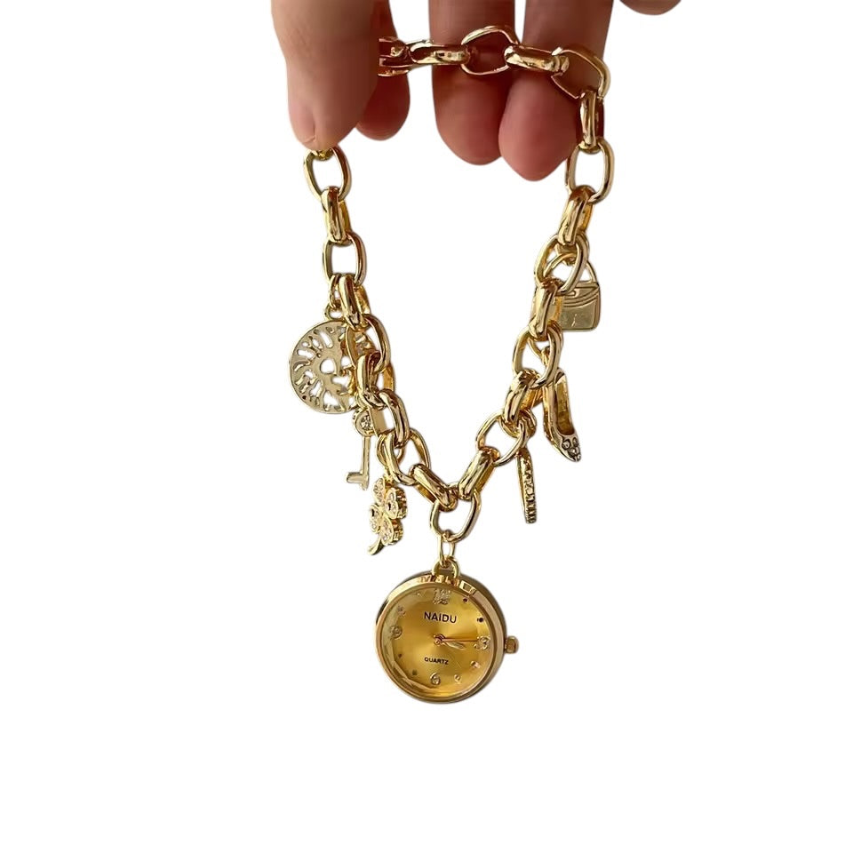 Gold Watch Charm Bracelet