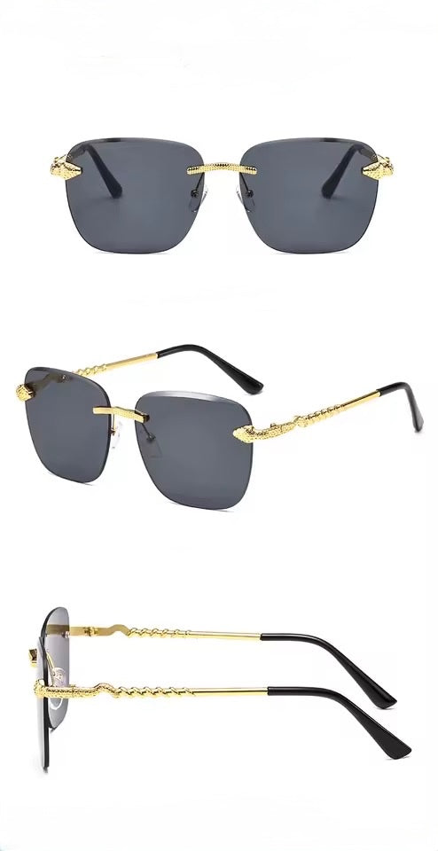 Snake Square Metal Sunglasses Black Gold