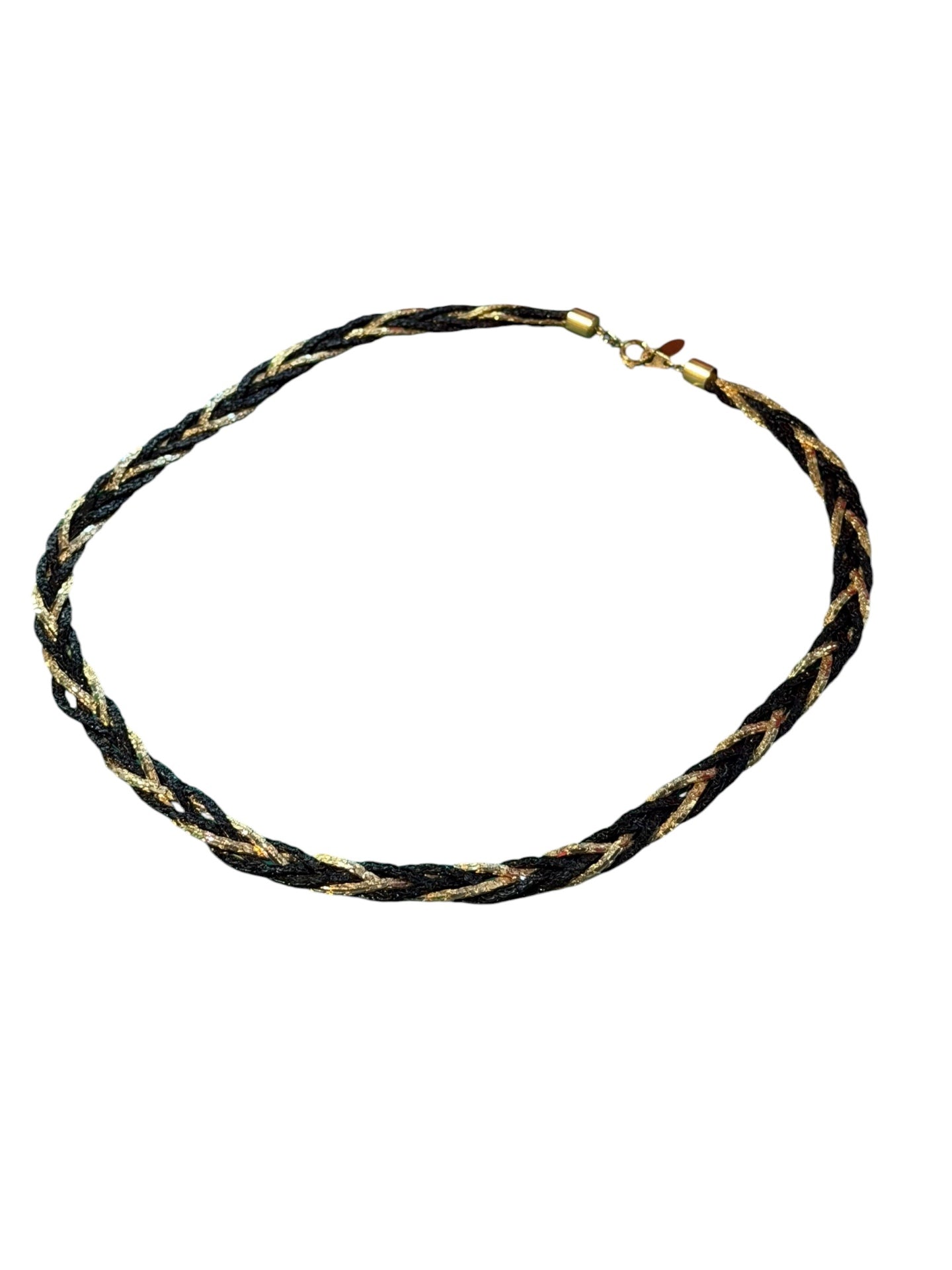 Black And Gold Plaited Necklace Vintage 