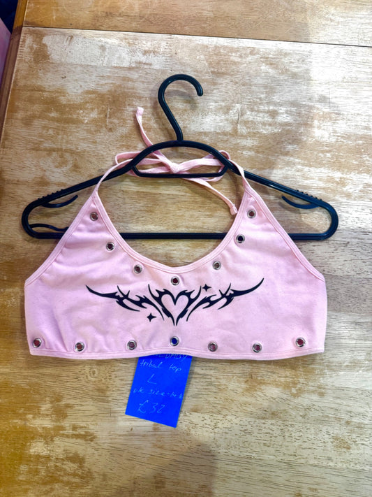 PINK AND BLACK TRIBAL TOP - XS
