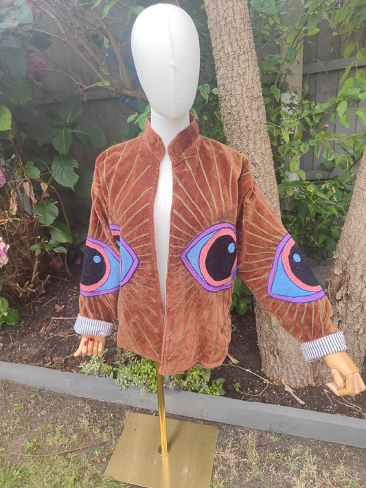 Wanderlust evil eye protection jacket - Brown