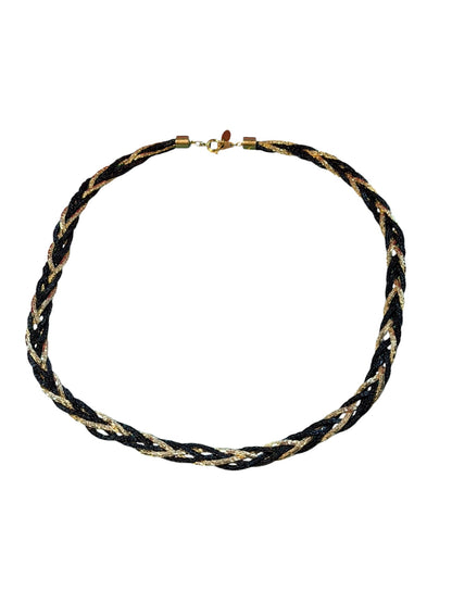 Black And Gold Plaited Necklace Vintage 