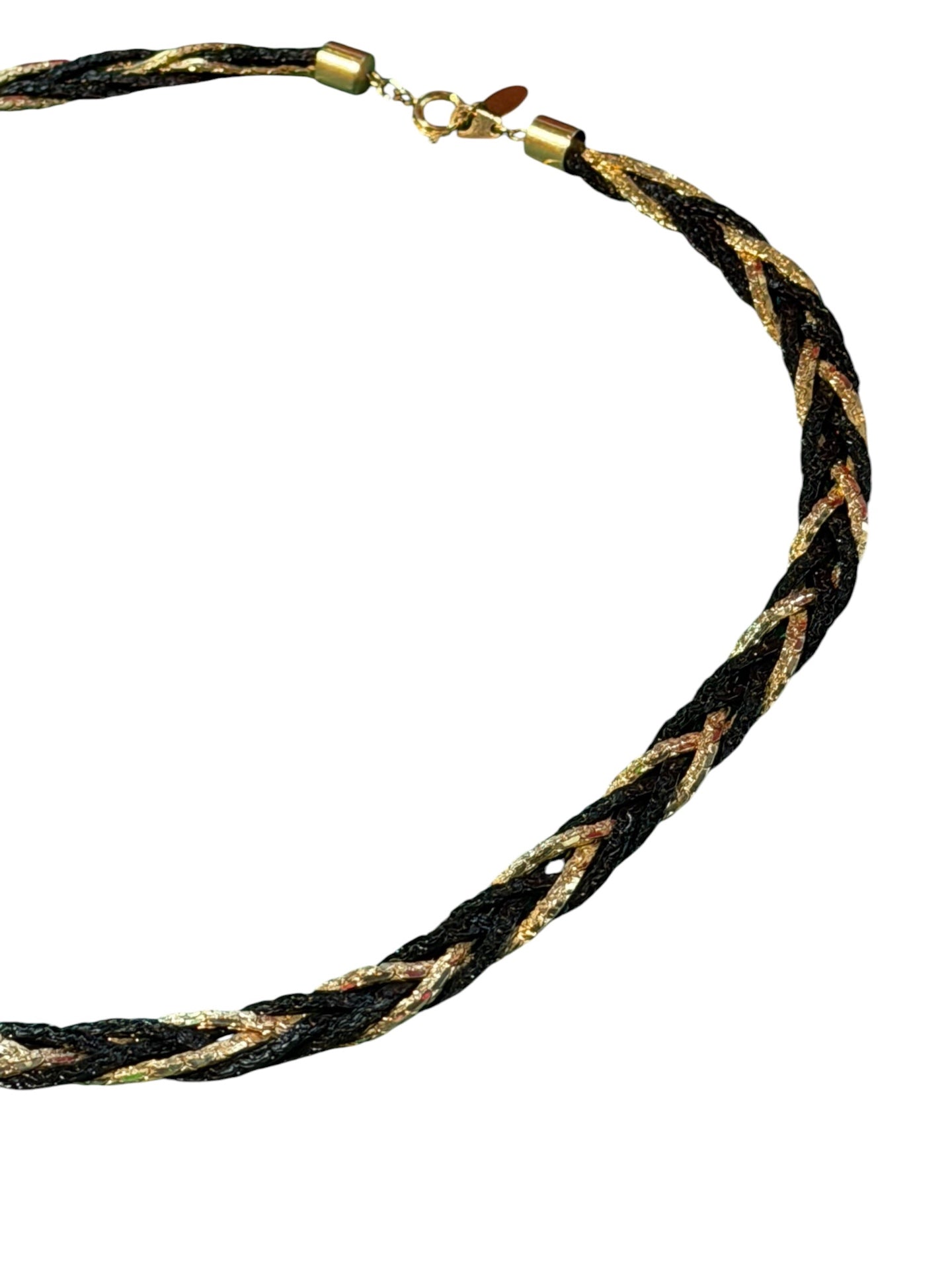 Black And Gold Plaited Necklace Vintage 