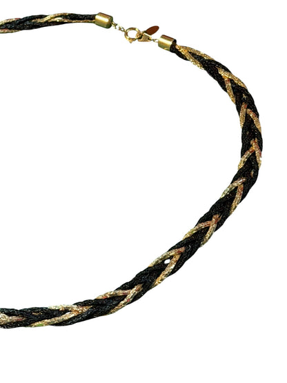 Black And Gold Plaited Necklace Vintage 