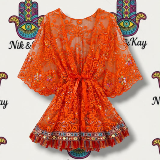Orange Embellished Kimono 