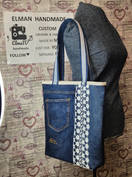 Denim&lace tote