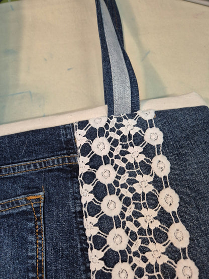 Denim&lace tote