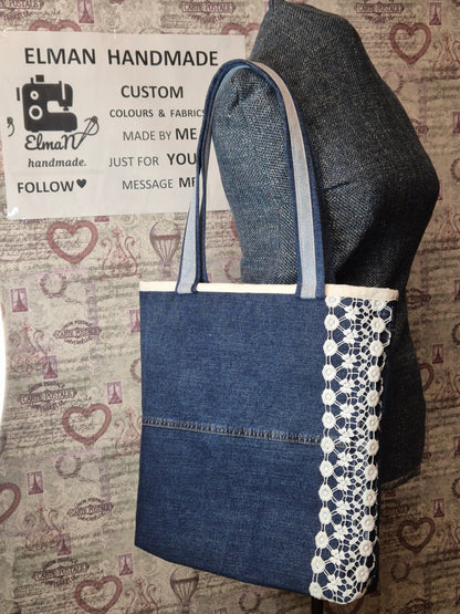 Denim&lace tote