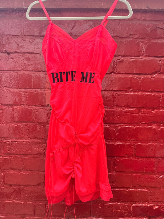 Red Bite Me Upcycled dress slit