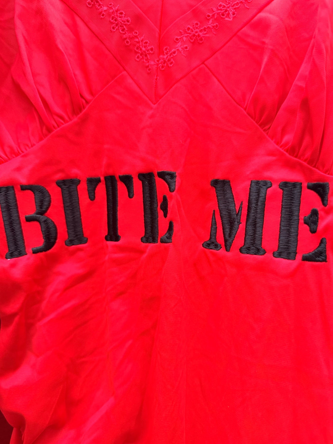 Red Bite Me Upcycled dress slit