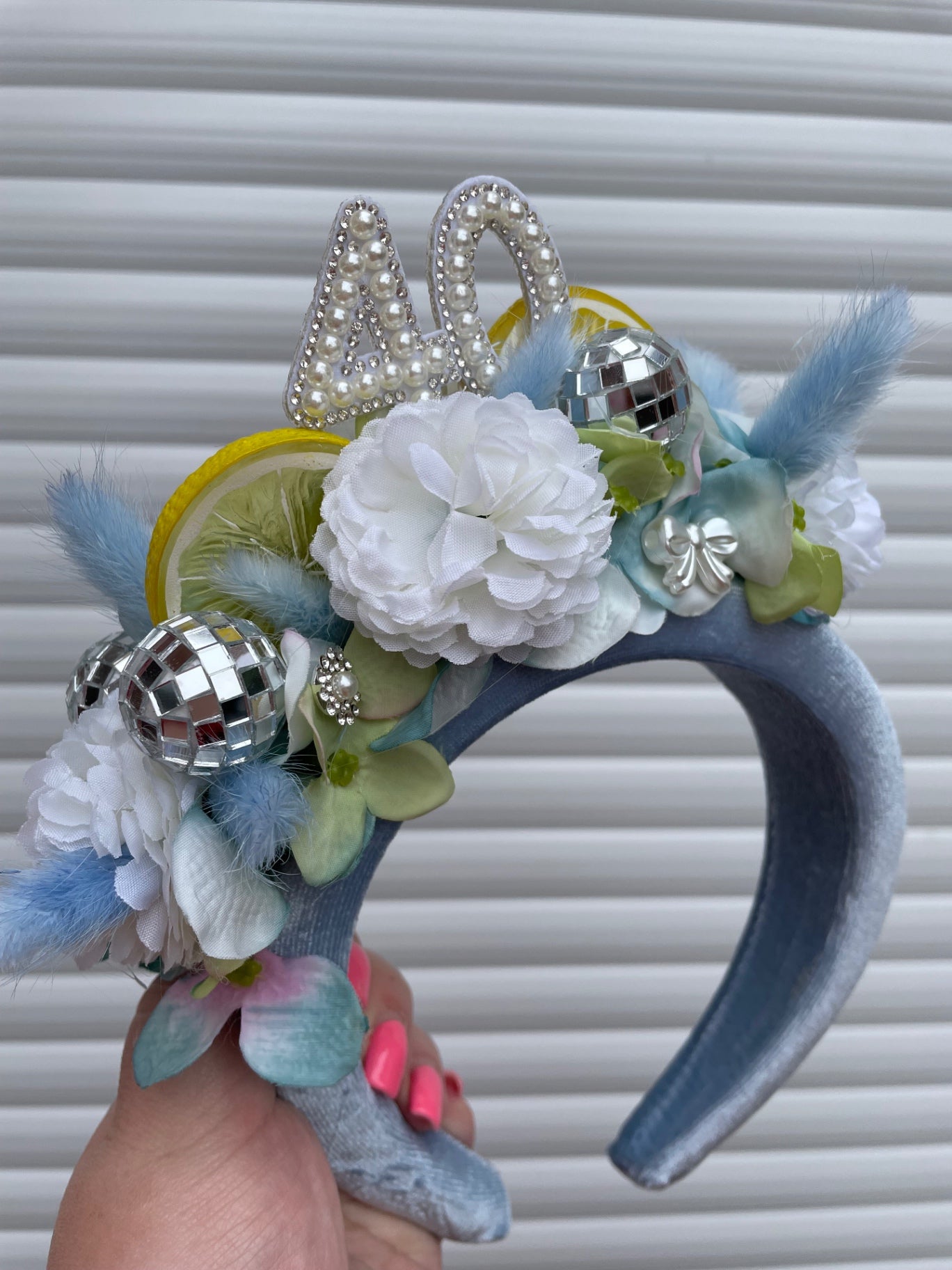 Dusty Blue 40th Birthday Lemon & Disco Ball Headband