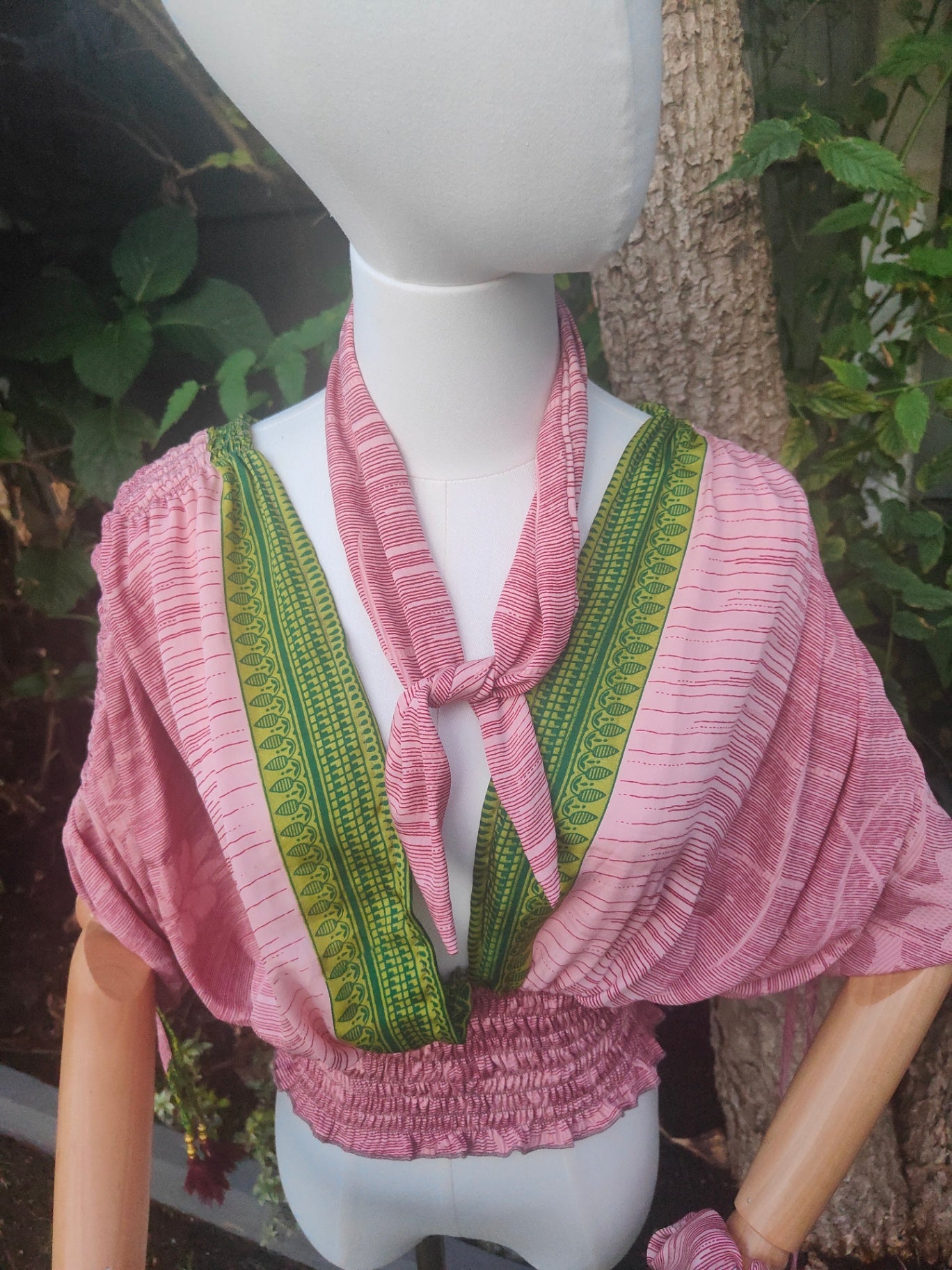 Es Cana Grecian top - Salmon / green