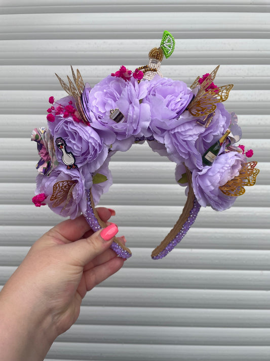 Purple Butterfly & Champagne Floral Crown