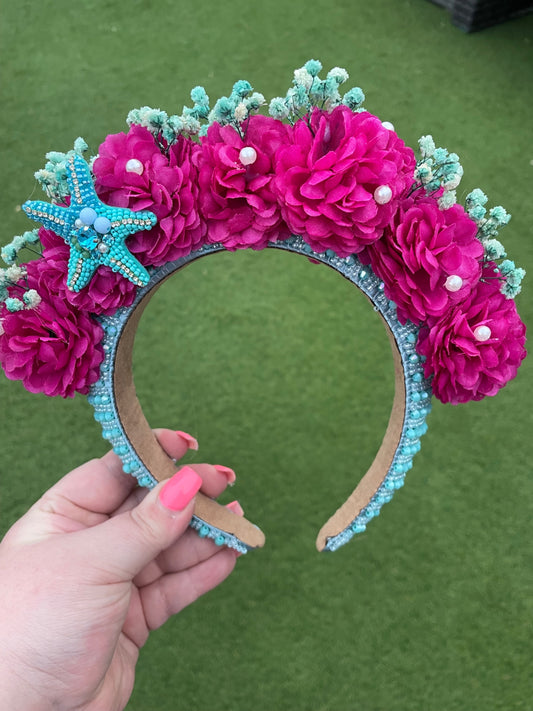 Beaded Starfish & Magenta Flower Headband