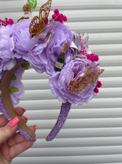 Purple Butterfly & Champagne Floral Crown