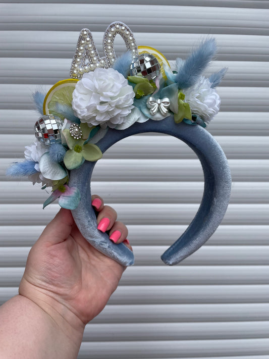 Dusty Blue 40th Birthday Lemon & Disco Ball Headband