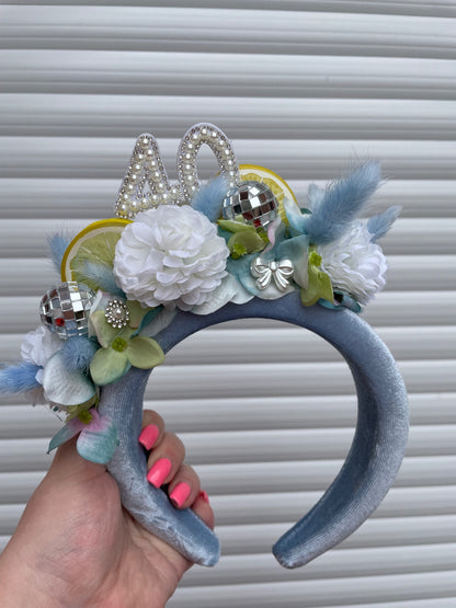 Dusty Blue 40th Birthday Lemon & Disco Ball Headband