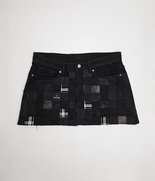 CC SQAURE PATCHWORK SKIRT (black mini)
