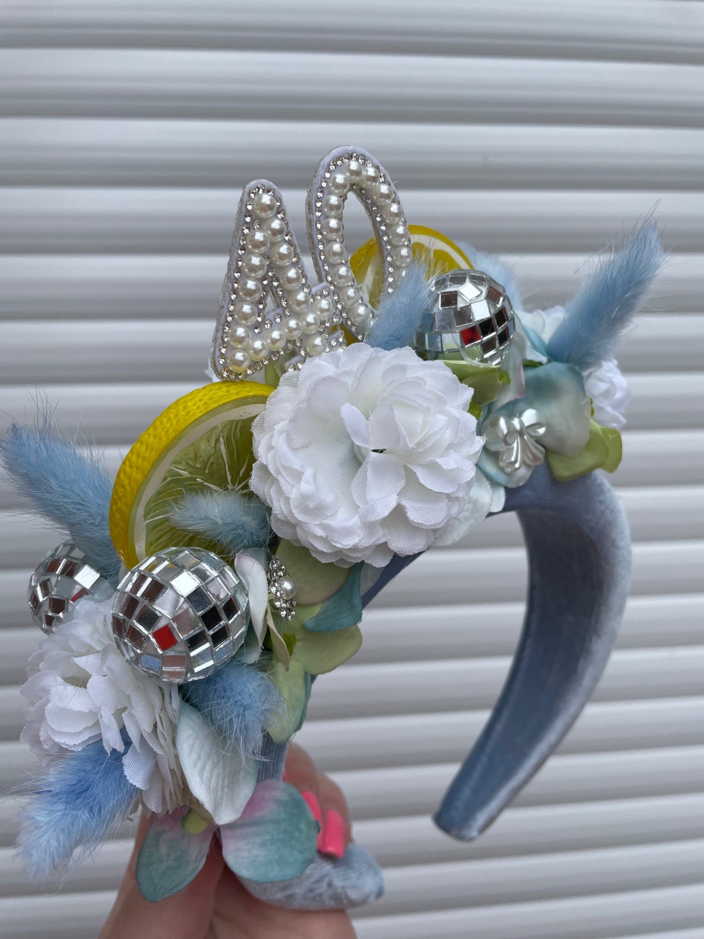 Dusty Blue 40th Birthday Lemon & Disco Ball Headband