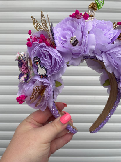 Purple Butterfly & Champagne Floral Crown