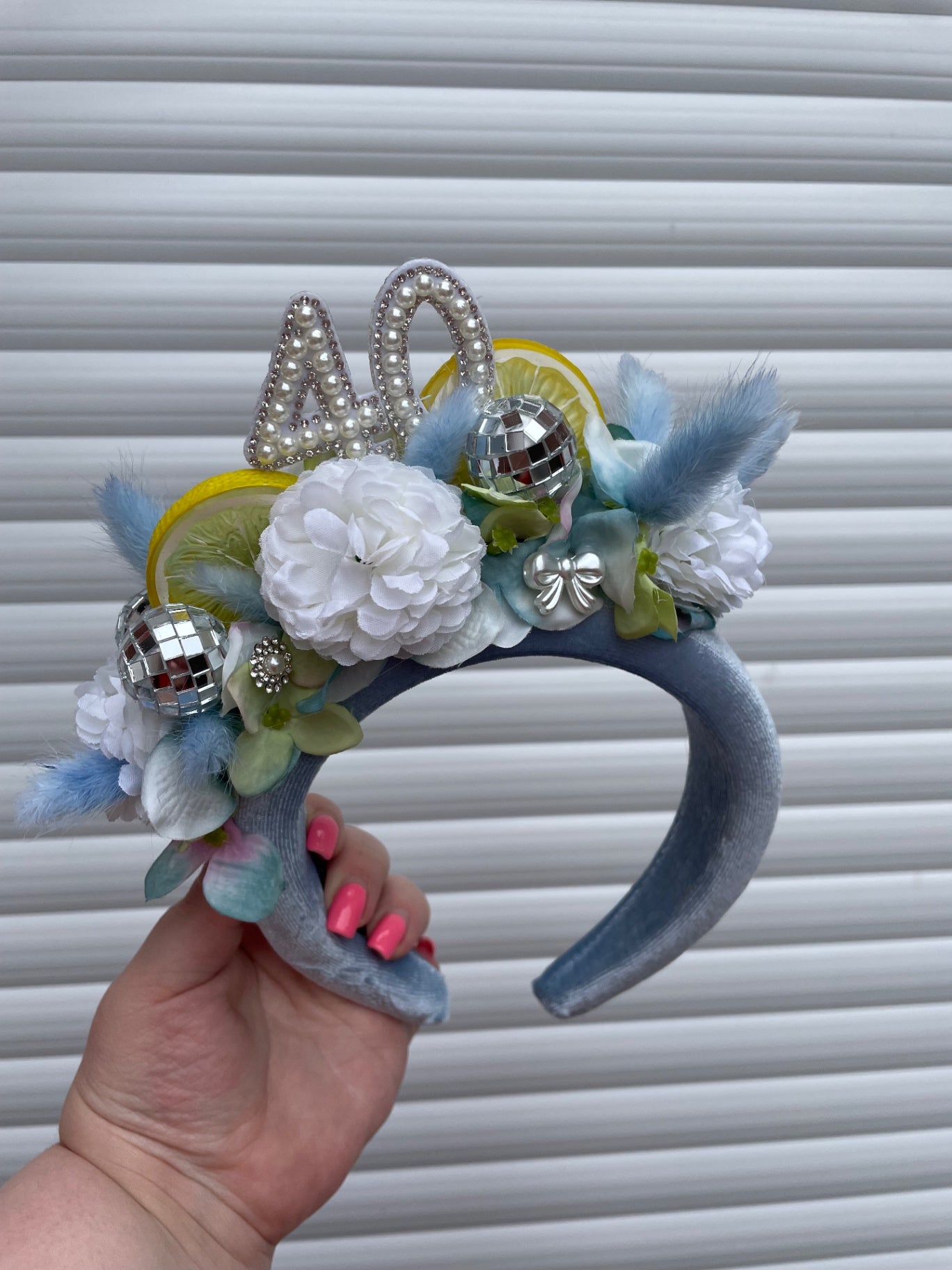 Dusty Blue 40th Birthday Lemon & Disco Ball Headband