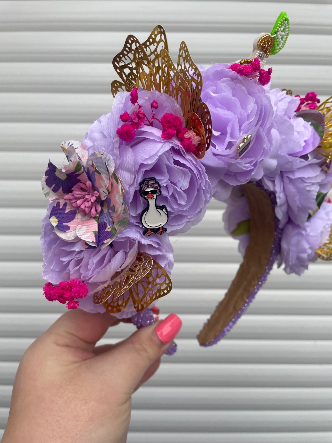Purple Butterfly & Champagne Floral Crown