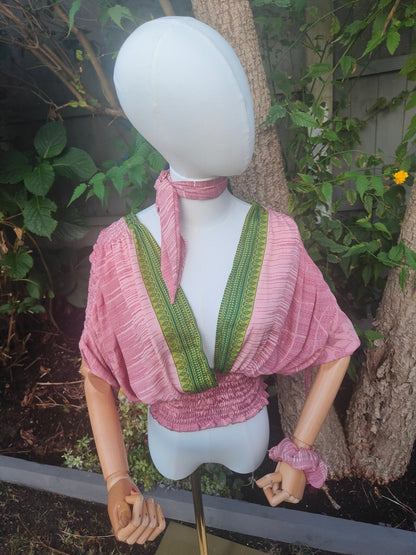 Es Cana Grecian top - Salmon / green
