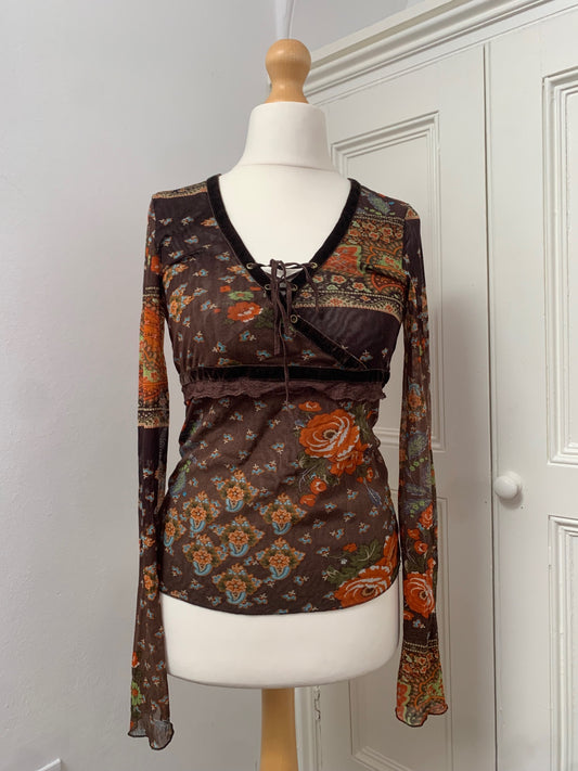vintage brown mesh top 