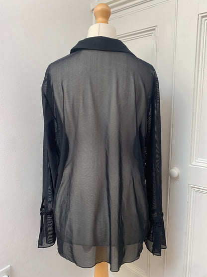 black sequin ruffle sheer shirt 