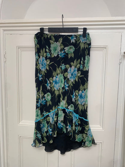 vintage black & blue floral skirt 
