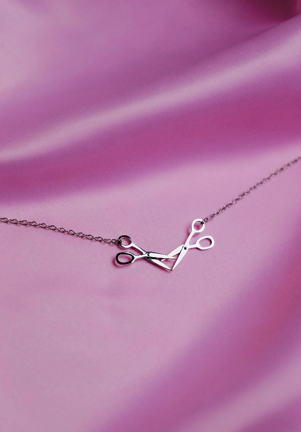 Silver double scissor necklace