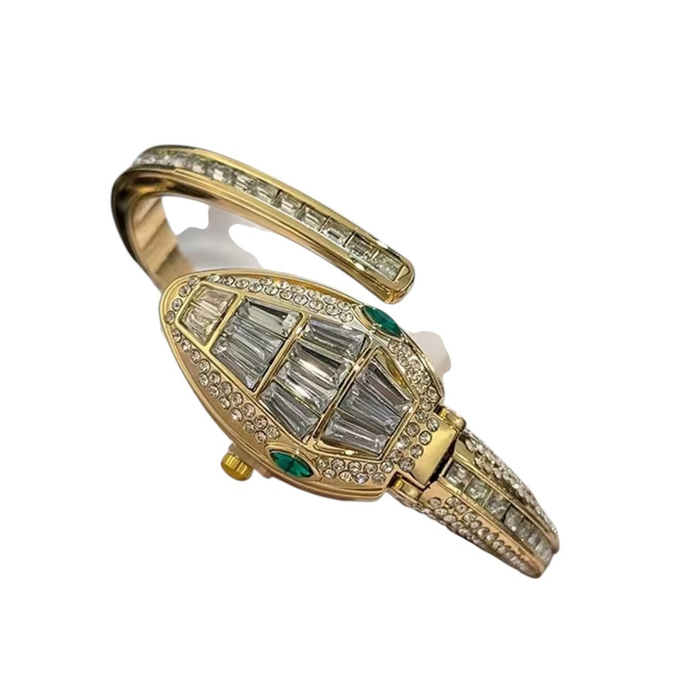 Gold Snake Watch Clear Crystal