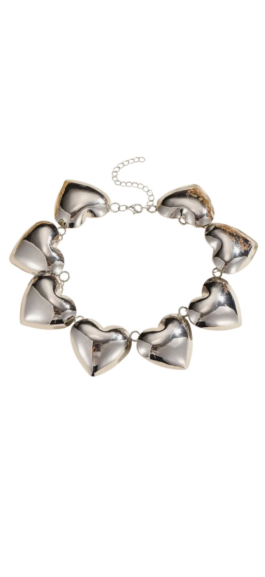 Silver Chunky Heart Collar Necklace 