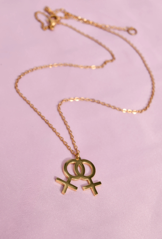 Double venus symbol necklace in gold plated 304 stainless steel
