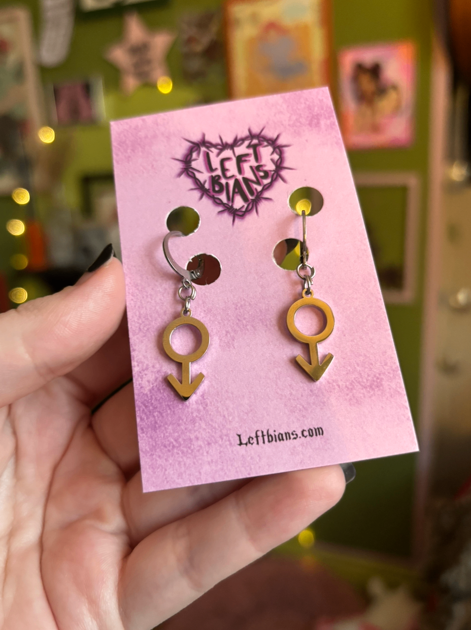 Silver mars symbol earrings in 304 stainless steel 