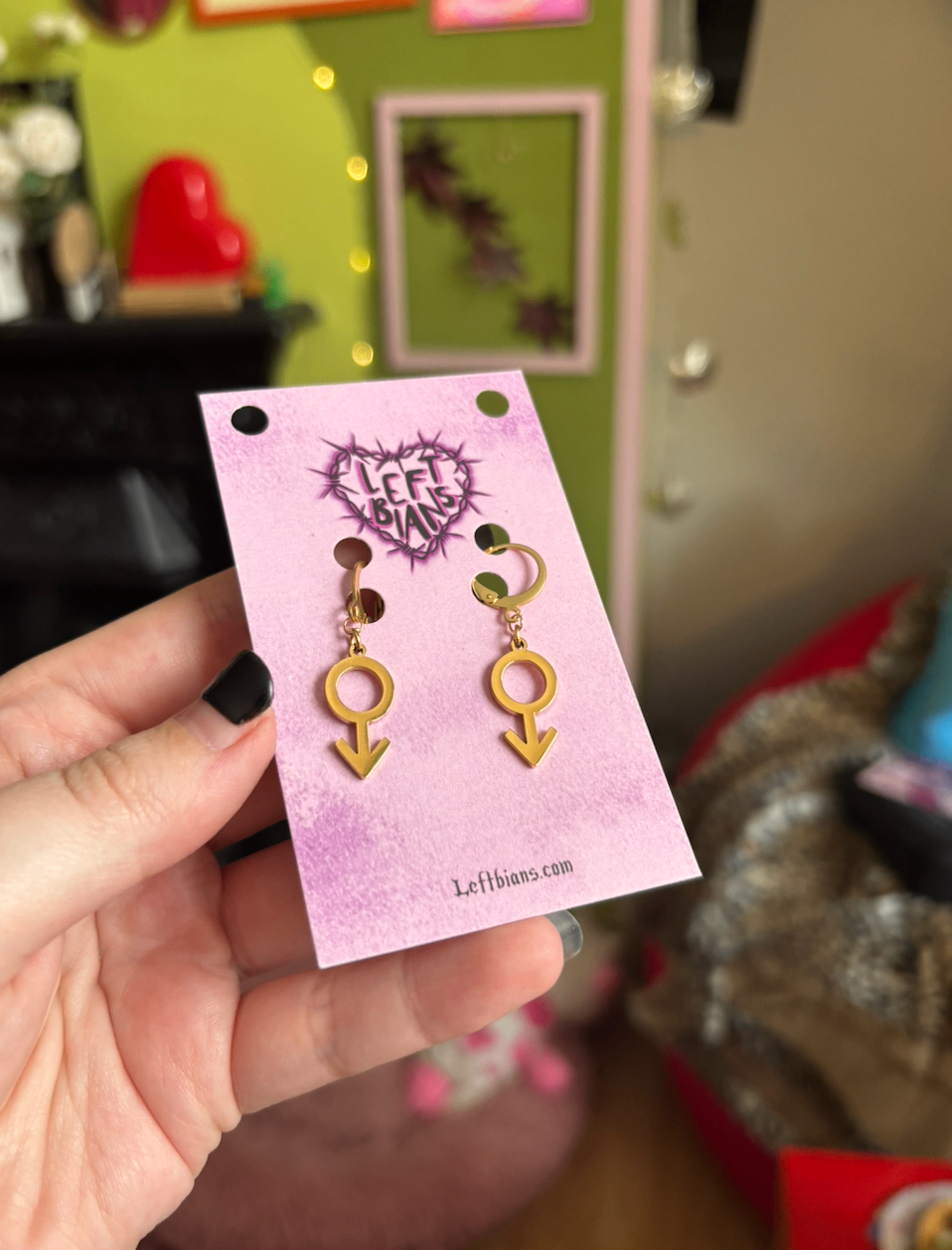Mars male symbol charm earrings in gold plated 304 stainless steel