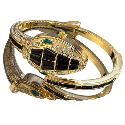 Gold Snake Watch Black Crystal 
