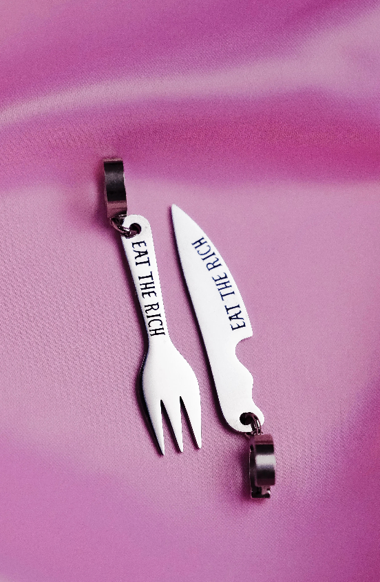 Eat the rich knife and fork earrings