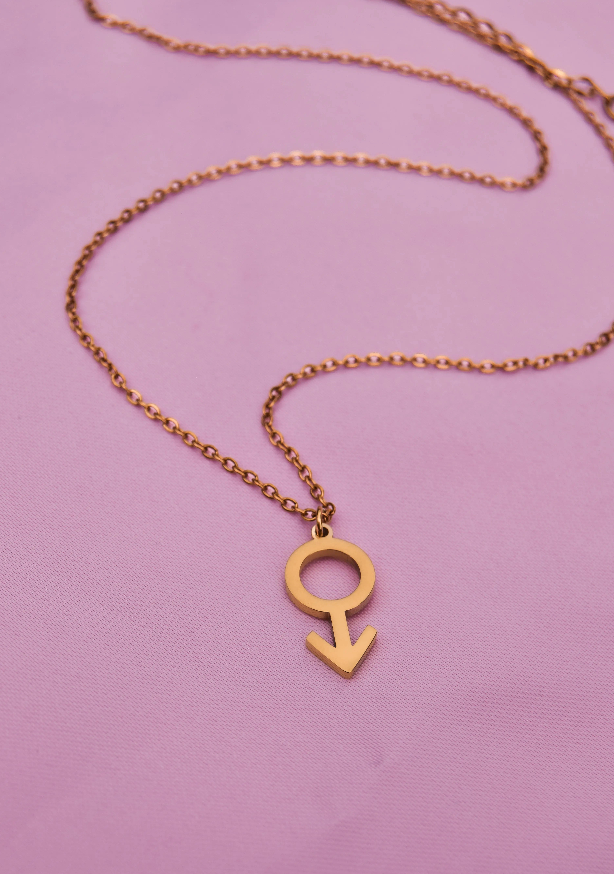 Mars male symbol charm necklace in gold plated 304 stainless steel