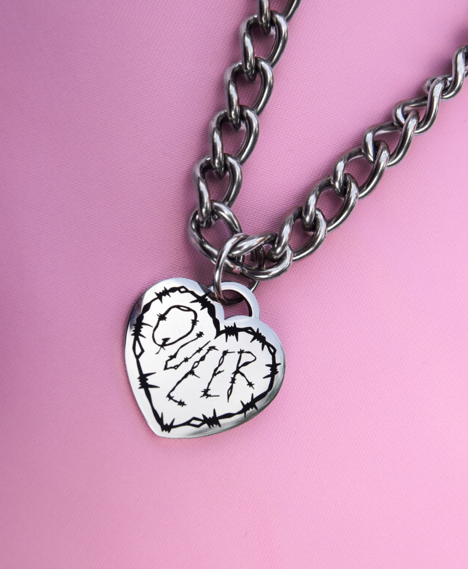 Queer engraved heart on a chunky chain necklace in 304 stainless steel 