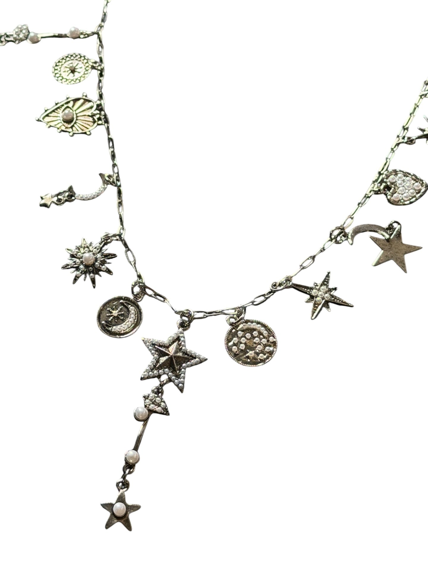 Silver Moon Dust Droplet Charm Necklace 
